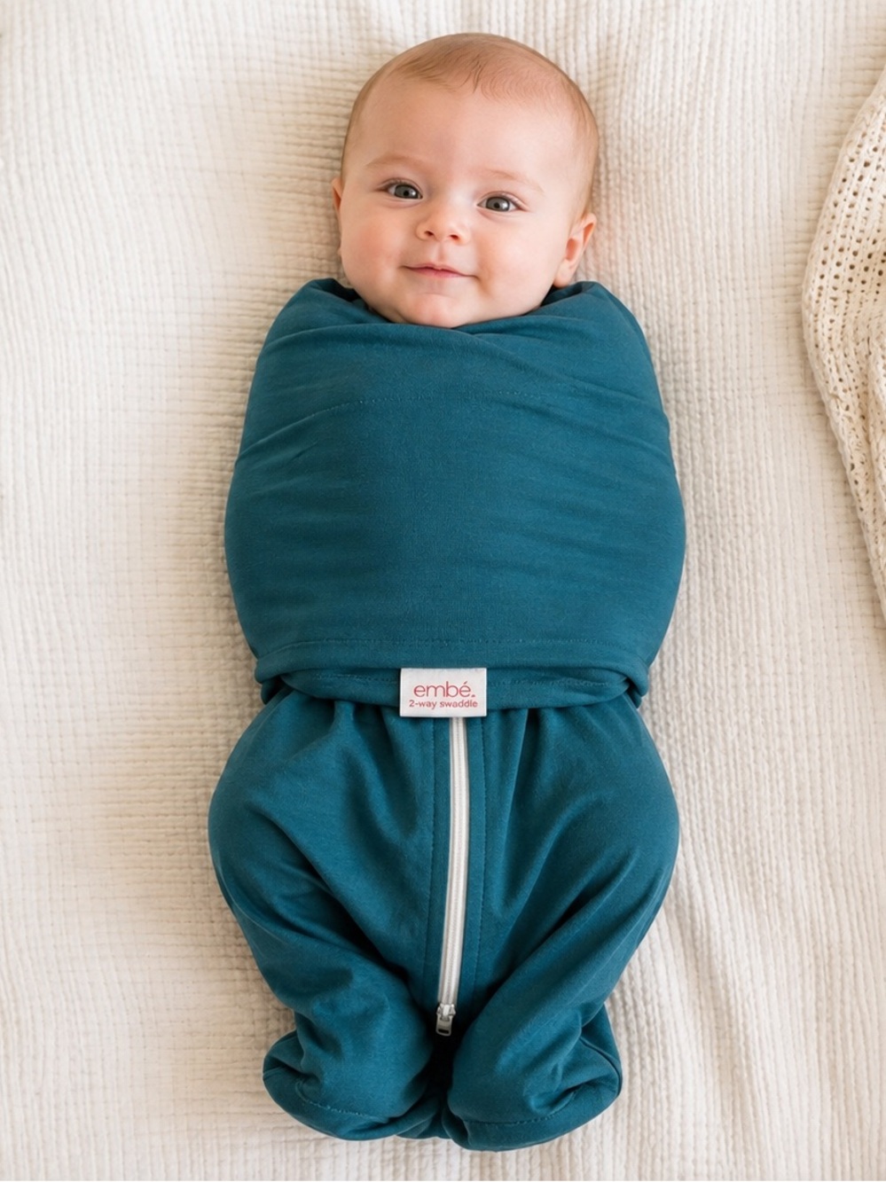 embé 2-Way Baby Swaddle Teal 12–18 lbs 100% Cotton